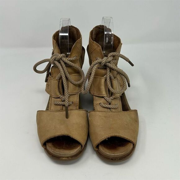 Sorel Women's Joanie Brown Leather Lace Up Wedge Sandals Size 11 Casual Summer - Picture 4 of 13